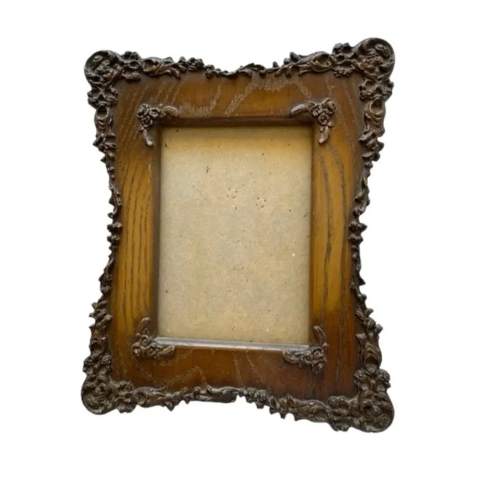 Vintage Ornate Faux Wood 5x7 Frame w/ Native American Postcard Art